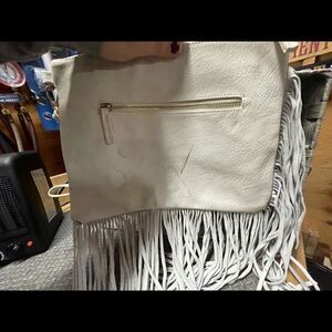 Off White Clutch With Western Fringe